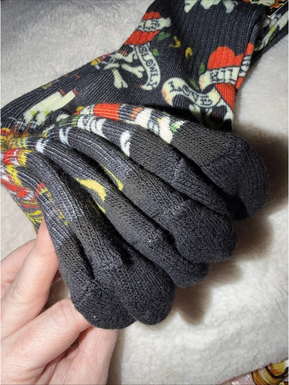 ED HARDY Mens Cushioned Designer CREW SOCKS 3 Pair Stretch Black